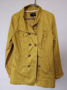 Hurley Women's XL yellow double-breasted trench coat with a high collar